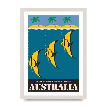 Travel Poster Great Barrier Reef Australia 2 Printed Poster - A3 framed
