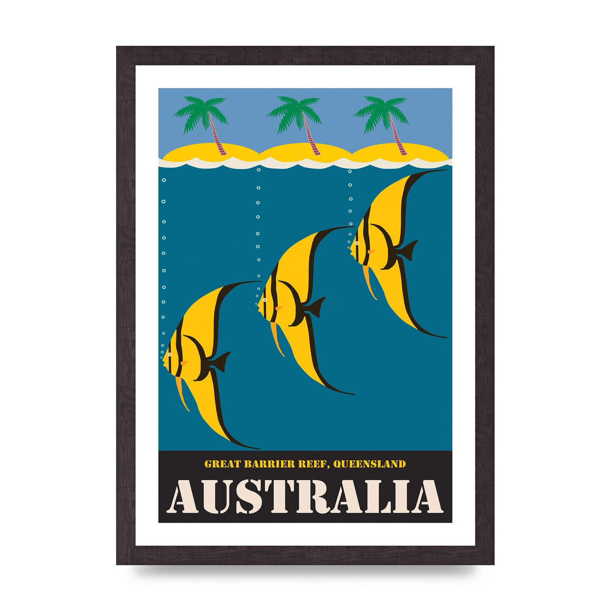 Travel Poster Great Barrier Reef Australia 2 Printed Poster - A3 framed