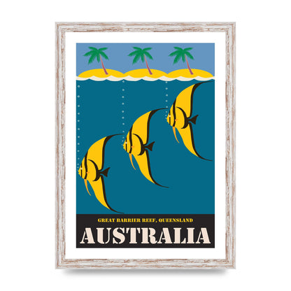 Travel Poster Great Barrier Reef Australia 2 Printed Poster - A3 framed