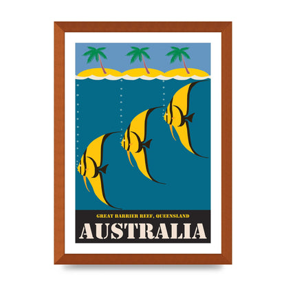 Travel Poster Great Barrier Reef Australia 2 Printed Poster - A3 framed