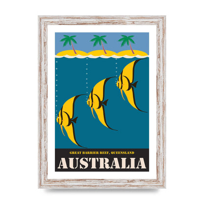 Travel Poster Great Barrier Reef Australia 2 Printed Poster - A4 framed