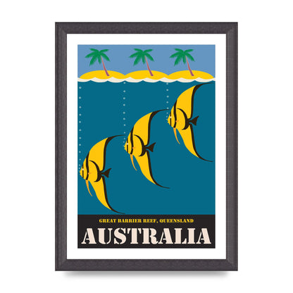 Travel Poster Great Barrier Reef Australia 2 Printed Poster - A4 framed