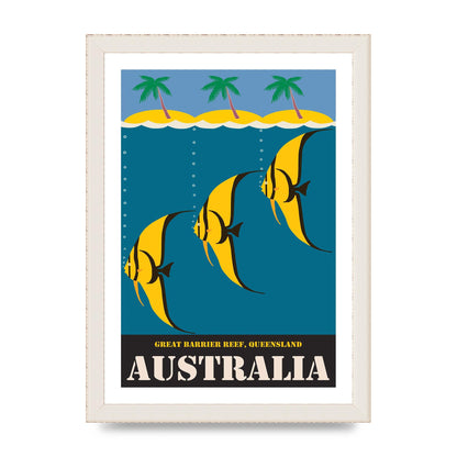 Travel Poster Great Barrier Reef Australia 2 Printed Poster - A4 framed