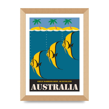 Travel Poster Great Barrier Reef Australia 2 Printed Poster - A4 framed