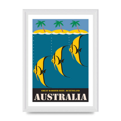 Travel Poster Great Barrier Reef Australia 2 Printed Poster - A4 framed