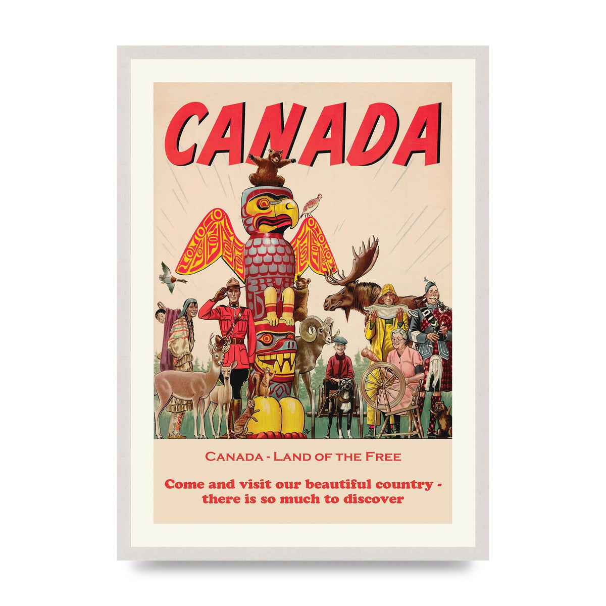Travel Poster Canada print in an A2 white saw cut grain frame