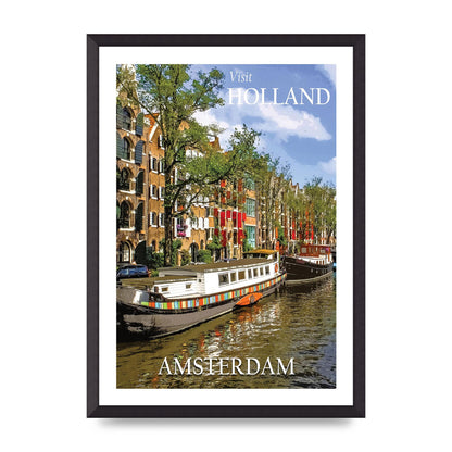 Travel Poster Amsterdam Holland 2 Printed Poster - A2 framed