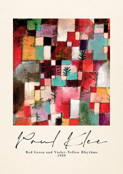 Paul Klee Red Green And Violet Yellow Rhythms 1920 Wall Art - detail