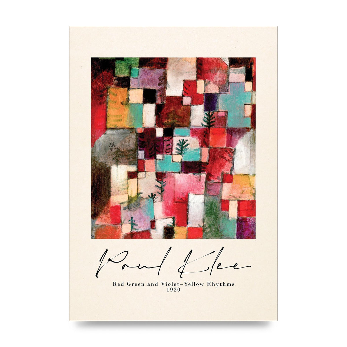 Paul Klee Red Green And Violet Yellow Rhythms 1920 Wall Art - unframed print