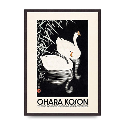 Ohara Koson White Chinese Geese Swimming By Reeds 1928 Printed Poster - A2 framed