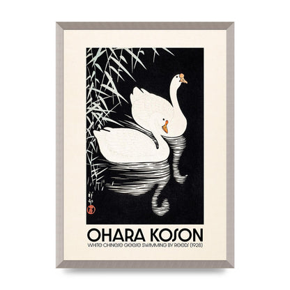 Ohara Koson White Chinese Geese Swimming By Reeds 1928 Printed Poster - A2 framed