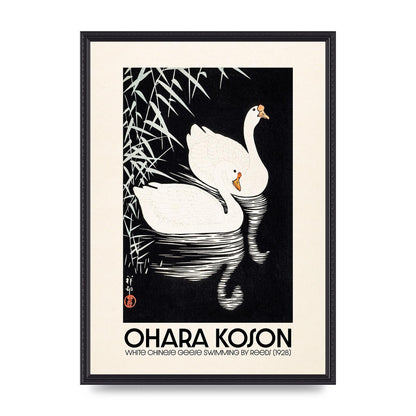 Ohara Koson White Chinese Geese Swimming By Reeds 1928 Printed Poster - A2 framed