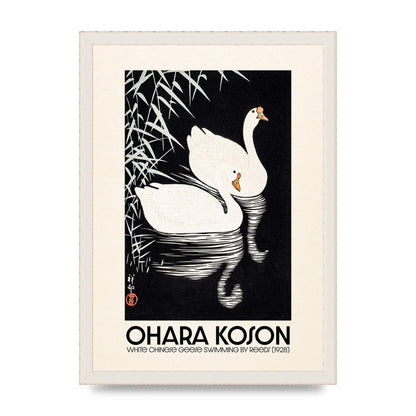 Ohara Koson White Chinese Geese Swimming By Reeds 1928 Printed Poster - A3 framed
