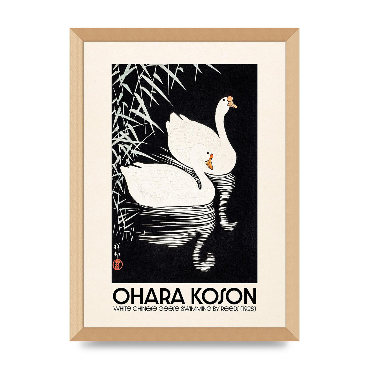 Ohara Koson White Chinese Geese Swimming By Reeds 1928 Printed Poster - A3 framed