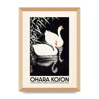 Ohara Koson White Chinese Geese Swimming By Reeds 1928 Printed Poster - A3 framed