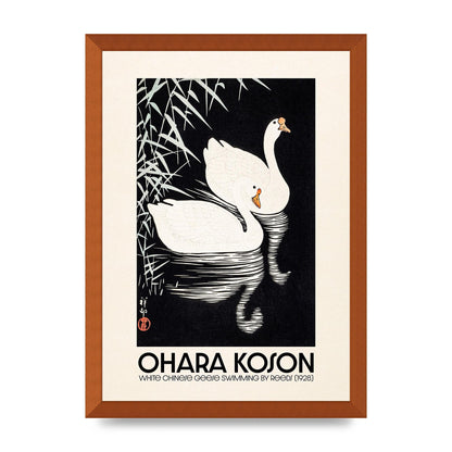 Ohara Koson White Chinese Geese Swimming By Reeds 1928 Printed Poster - A3 framed