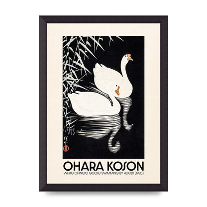 Ohara Koson White Chinese Geese Swimming By Reeds 1928 Printed Poster - A3 framed