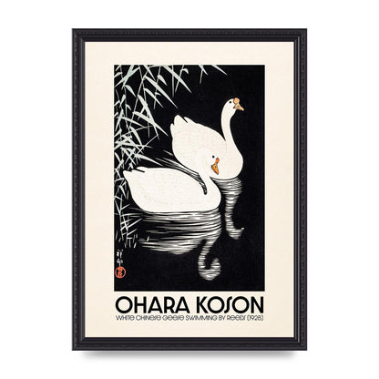 Ohara Koson White Chinese Geese Swimming By Reeds 1928 Printed Poster - A3 framed