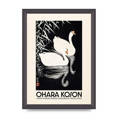Ohara Koson White Chinese Geese Swimming By Reeds 1928 Printed Poster - A4 framed