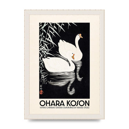 Ohara Koson White Chinese Geese Swimming By Reeds 1928 Printed Poster - A4 framed