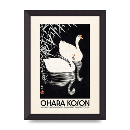 Ohara Koson White Chinese Geese Swimming By Reeds 1928 Printed Poster - A4 framed