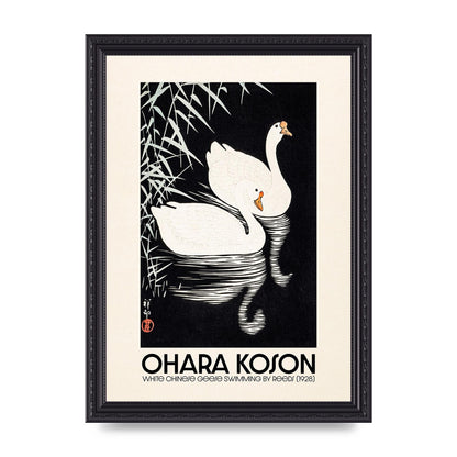Ohara Koson White Chinese Geese Swimming By Reeds 1928 Printed Poster - A4 framed