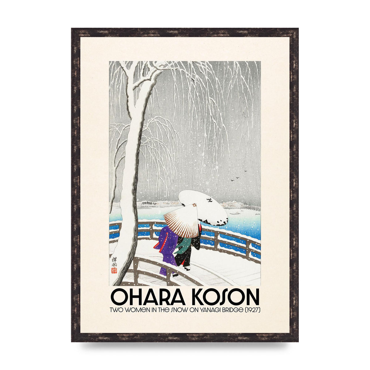 Ohara Koson Two Women In The Snow On Yanagi Bridge 1927 Wall Art - A2 framed