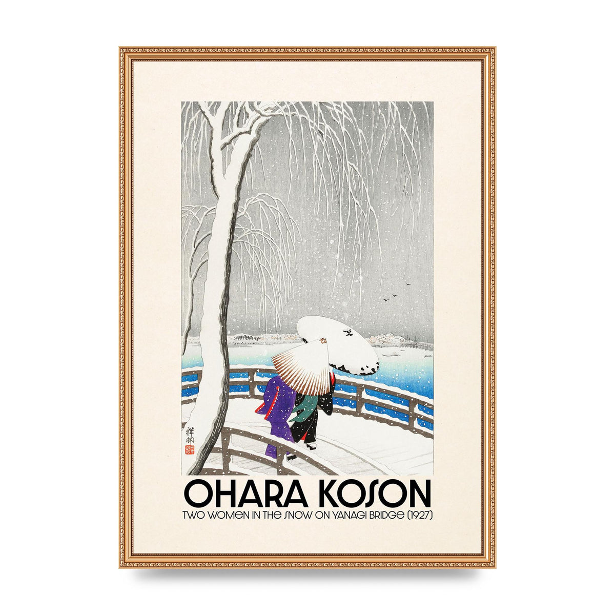 Ohara Koson Two Women In The Snow On Yanagi Bridge 1927 Wall Art - A2 framed