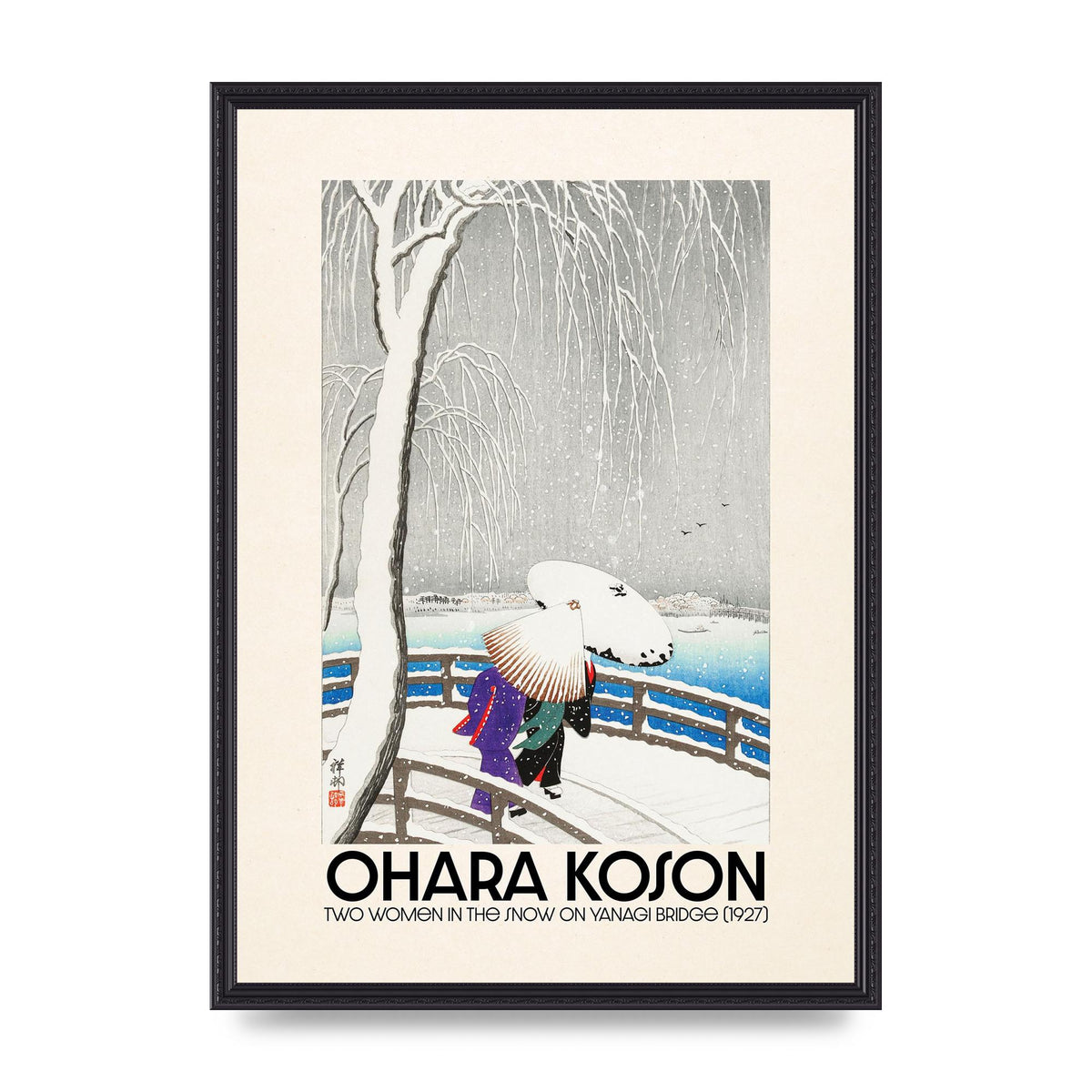 Ohara Koson Two Women In The Snow On Yanagi Bridge 1927 Wall Art - A2 framed