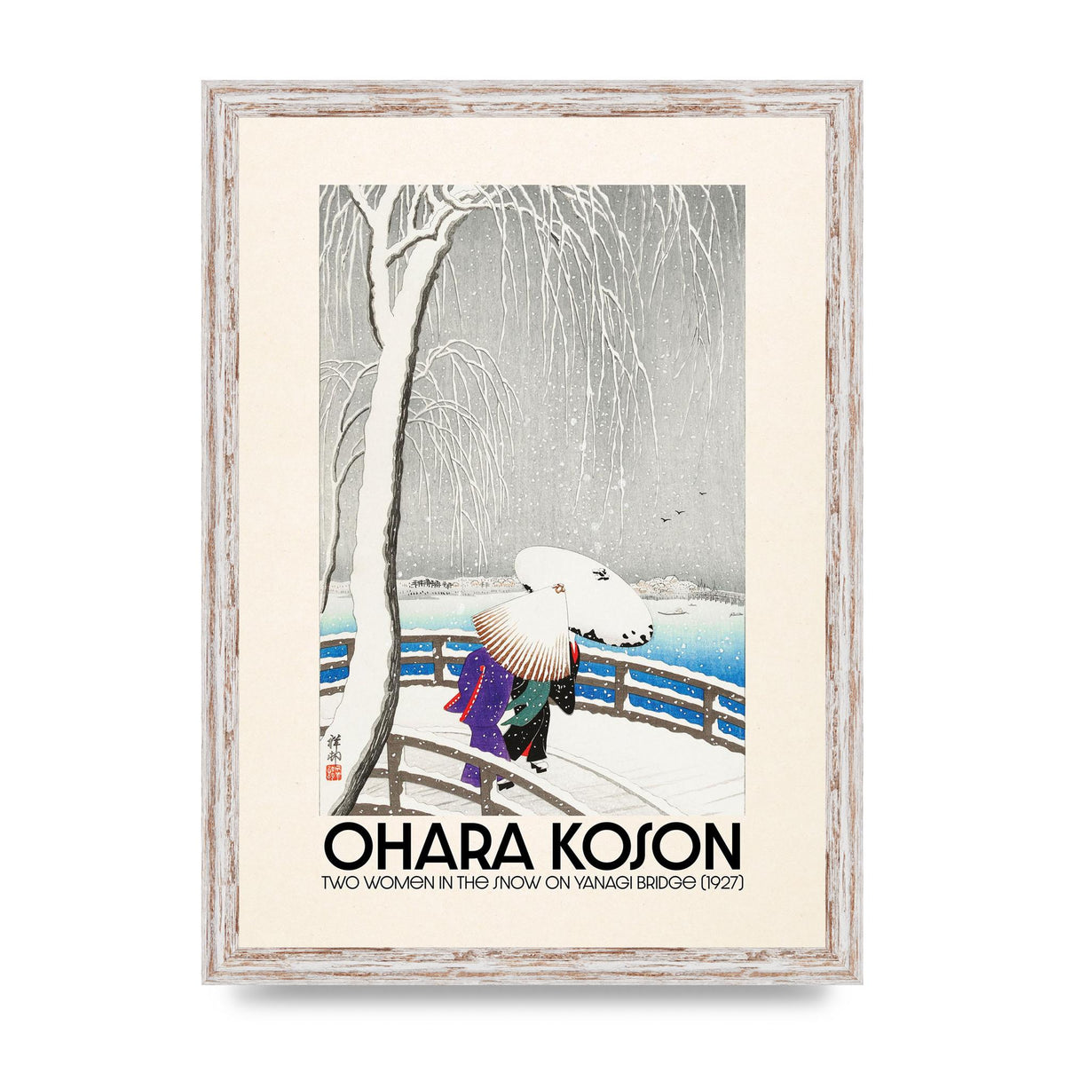 Ohara Koson Two Women In The Snow On Yanagi Bridge 1927 Wall Art - A3 framed