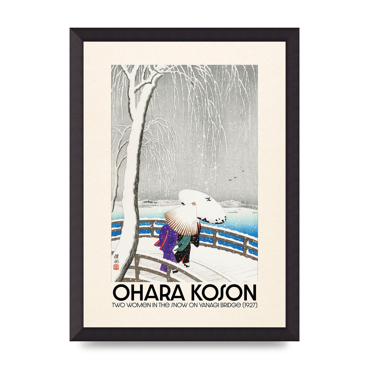Ohara Koson Two Women In The Snow On Yanagi Bridge 1927 Wall Art - A3 framed