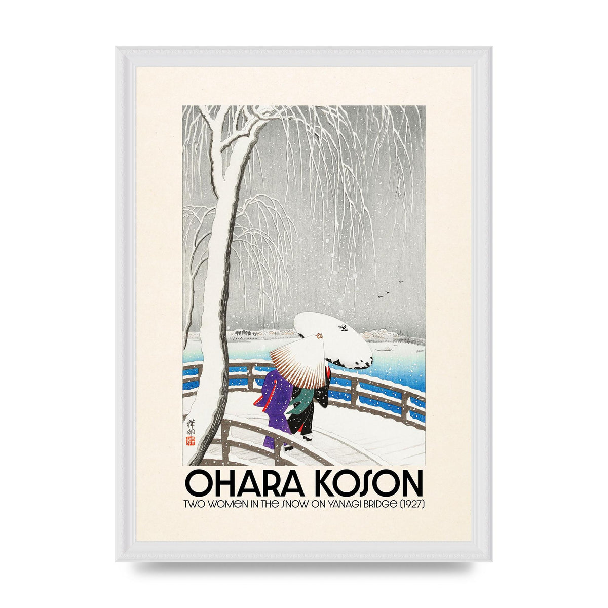 Ohara Koson Two Women In The Snow On Yanagi Bridge 1927 Wall Art - A3 framed