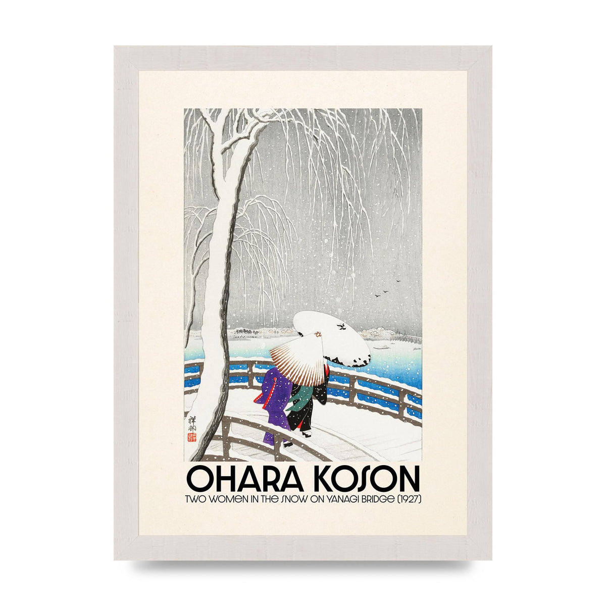 Ohara Koson Two Women In The Snow On Yanagi Bridge 1927 Wall Art - A4 framed