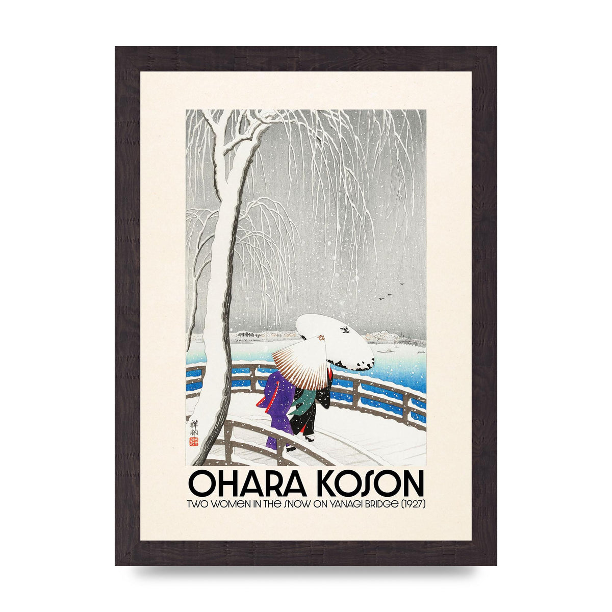 Ohara Koson Two Women In The Snow On Yanagi Bridge 1927 Wall Art - A4 framed