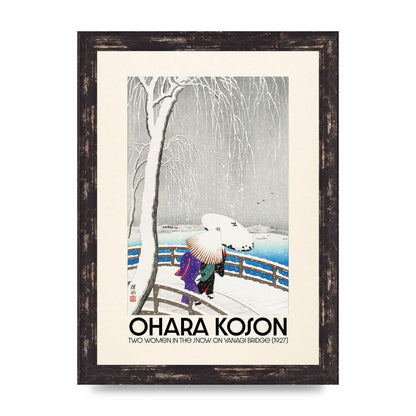 Ohara Koson Two Women In The Snow On Yanagi Bridge 1927 Wall Art - A4 framed