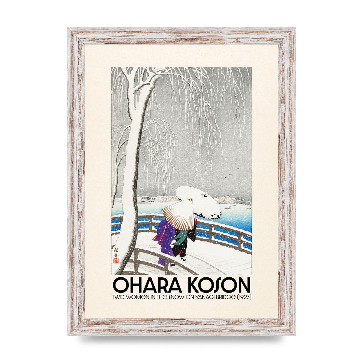 Ohara Koson Two Women In The Snow On Yanagi Bridge 1927 Wall Art - A4 framed