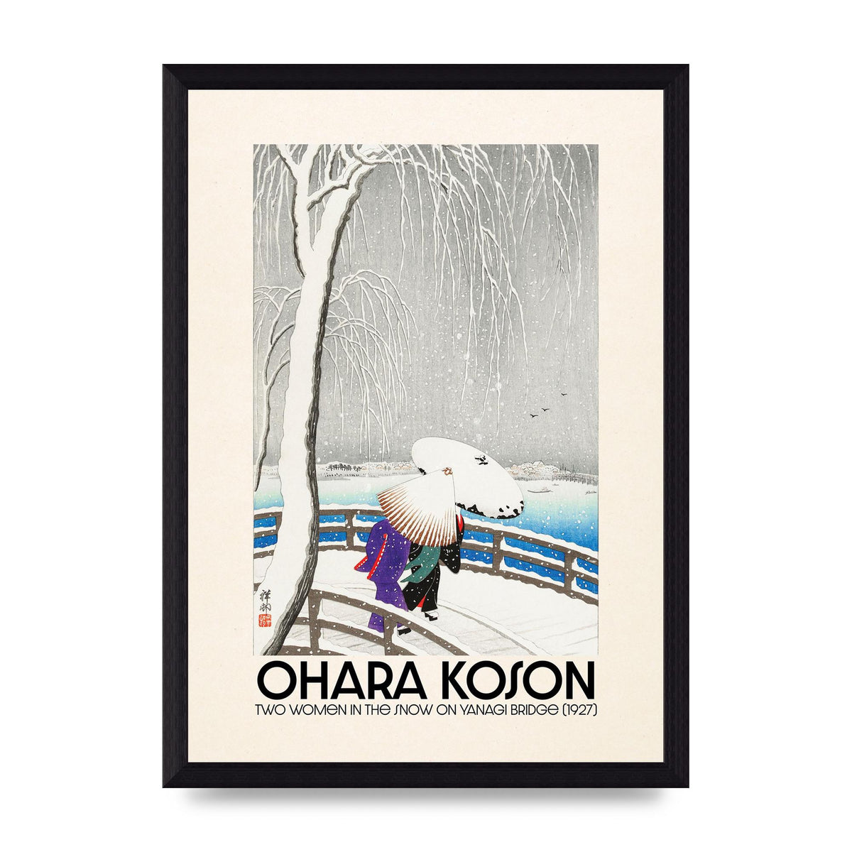 Ohara Koson Two Women In The Snow On Yanagi Bridge 1927 Wall Art - A4 framed
