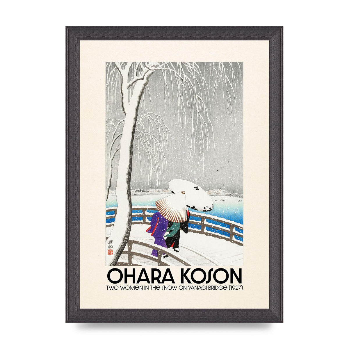 Ohara Koson Two Women In The Snow On Yanagi Bridge 1927 Wall Art - A4 framed