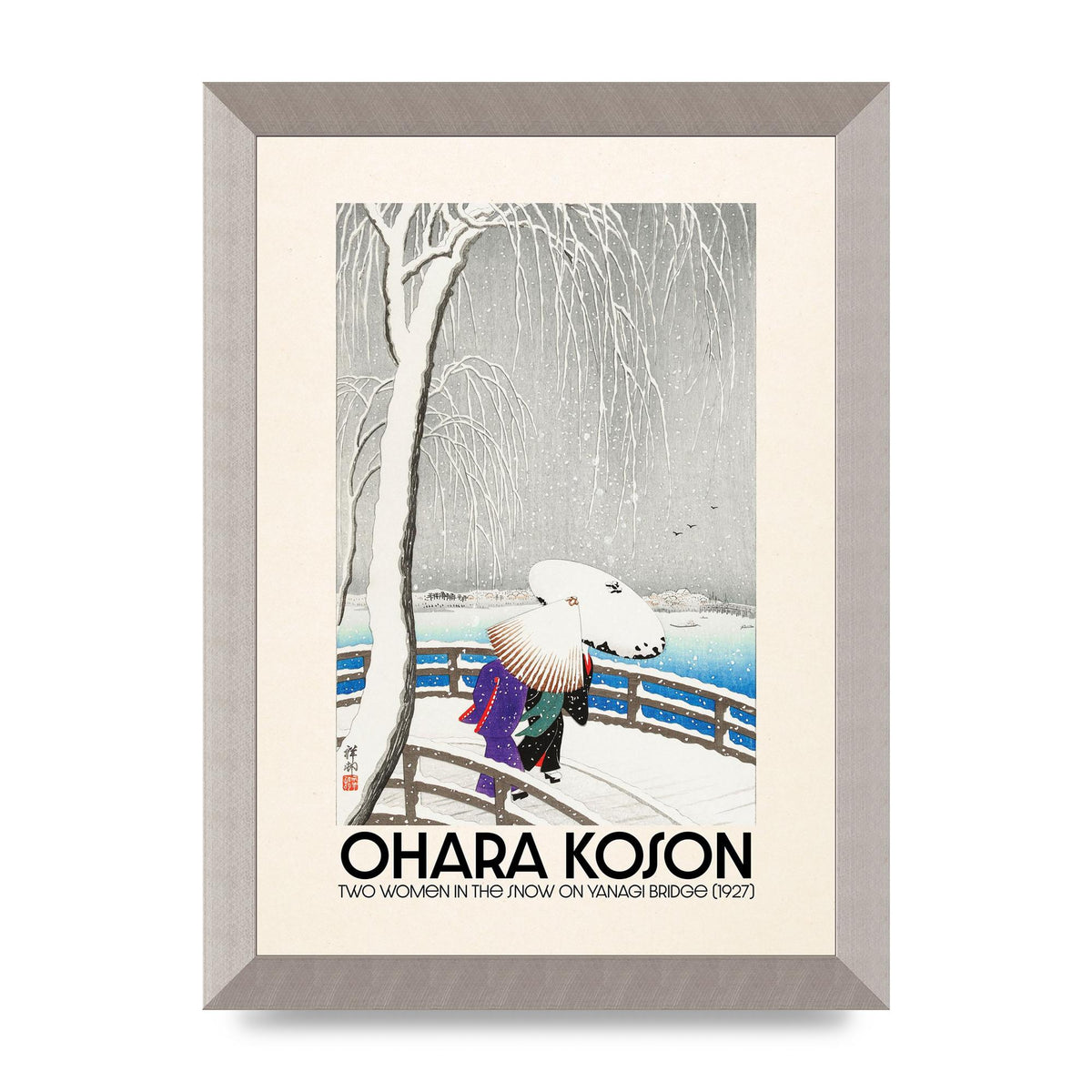 Ohara Koson Two Women In The Snow On Yanagi Bridge 1927 Wall Art - A4 framed