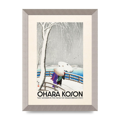 Ohara Koson Two Women In The Snow On Yanagi Bridge 1927 Wall Art - A4 framed