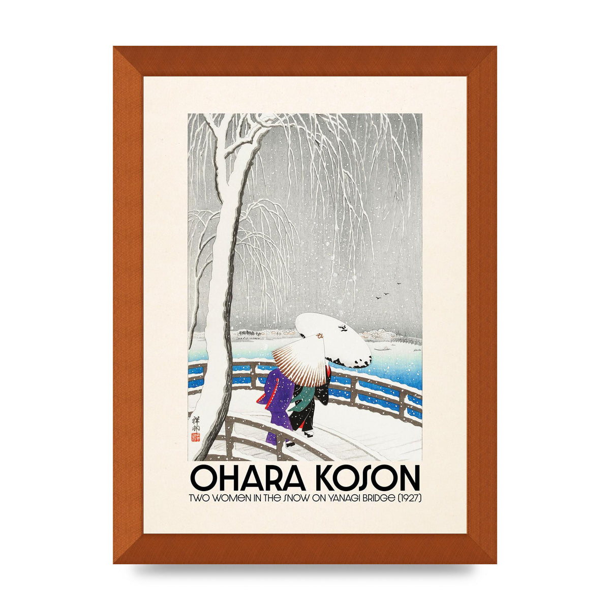 Ohara Koson Two Women In The Snow On Yanagi Bridge 1927 Wall Art - A4 framed