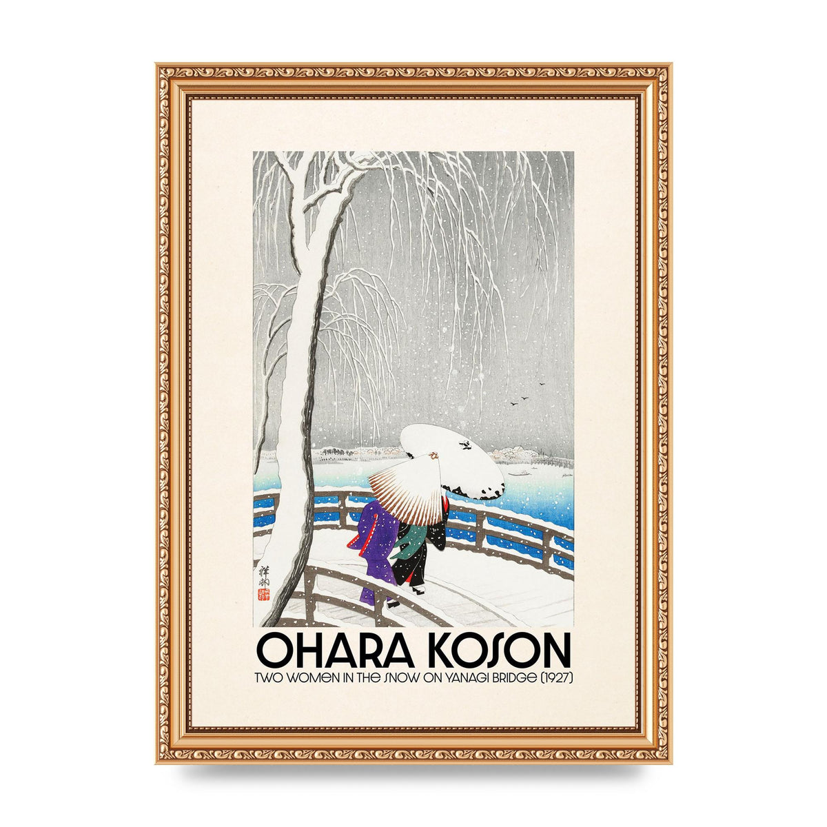 Ohara Koson Two Women In The Snow On Yanagi Bridge 1927 Wall Art - A4 framed
