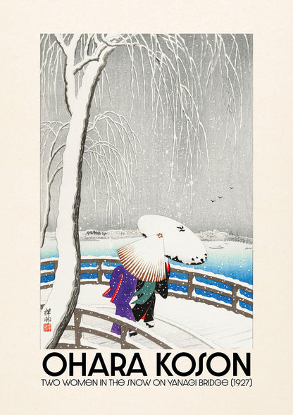 Ohara Koson Two Women In The Snow On Yanagi Bridge 1927 Wall Art - detail