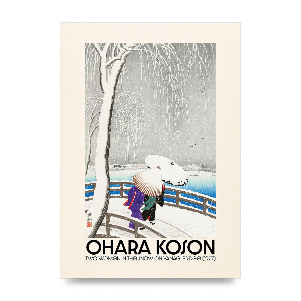 Ohara Koson Two Women In The Snow On Yanagi Bridge 1927 Wall Art - unframed print