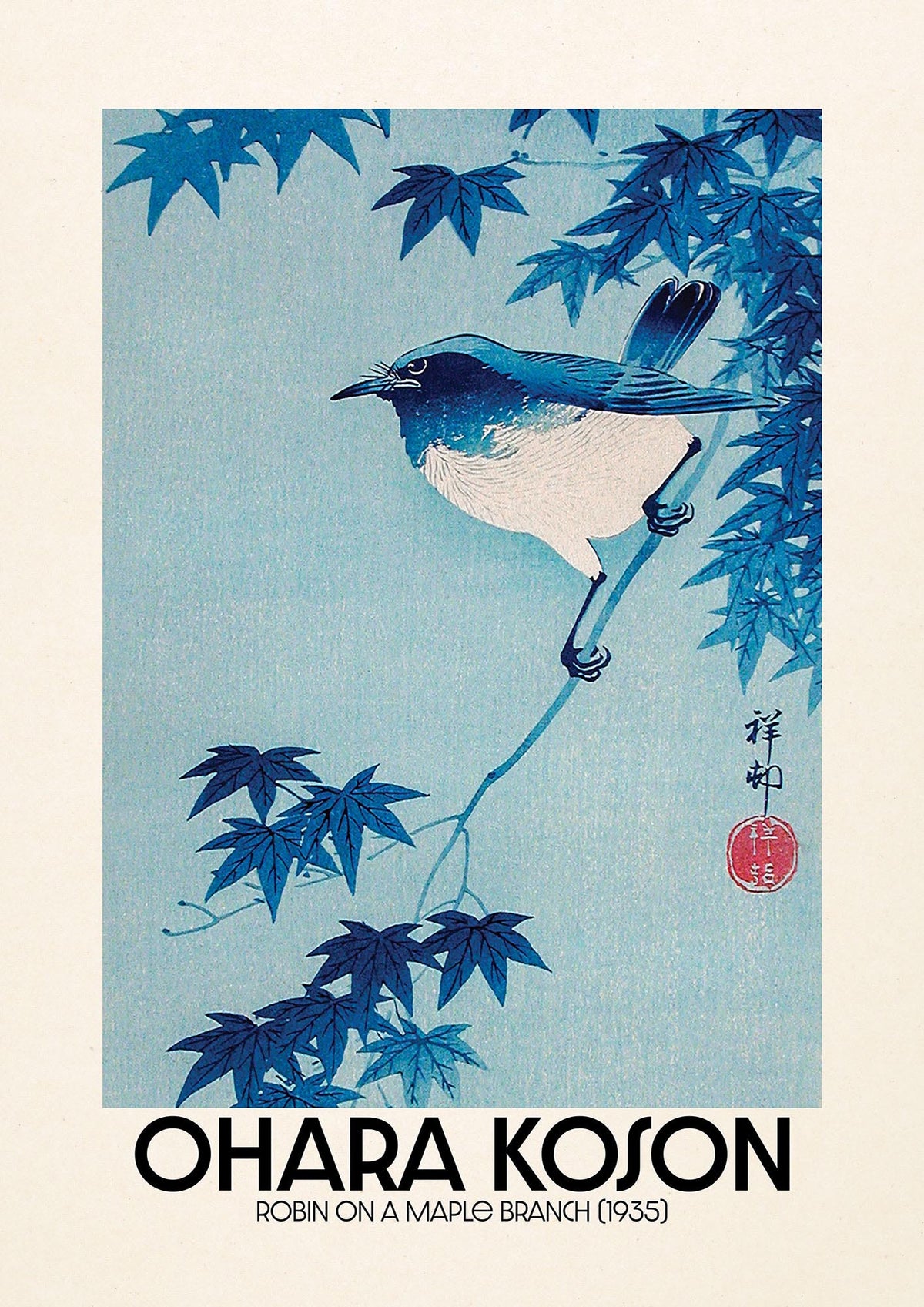Ohara Koson Robin On A Maple Branch 1935 Wall Art - detail
