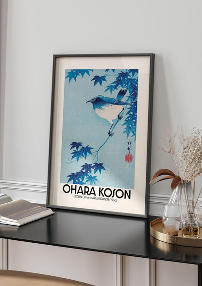 Ohara Koson Robin On A Maple Branch 1935 Wall Art - living room 4