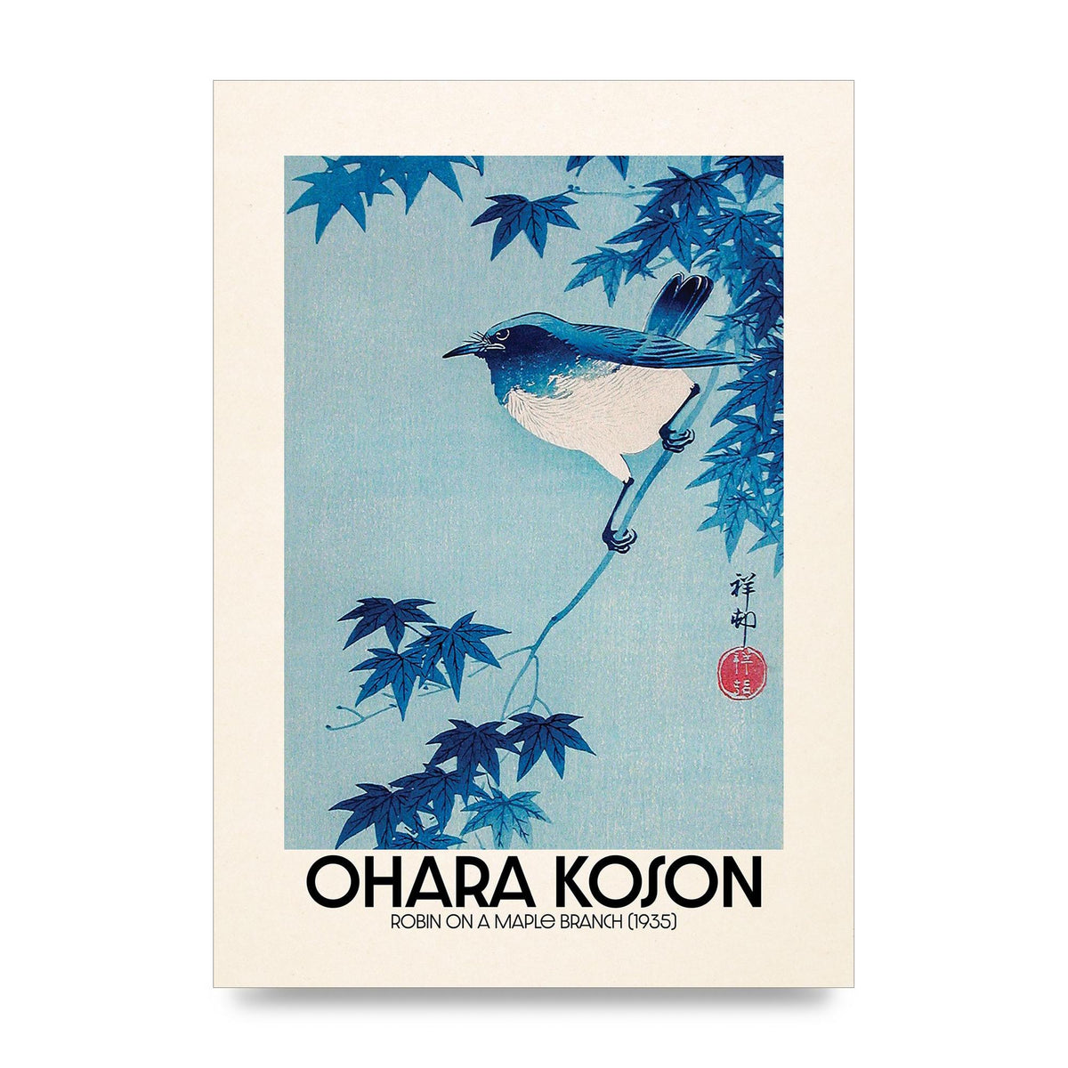 Ohara Koson Robin On A Maple Branch 1935 Wall Art - unframed print