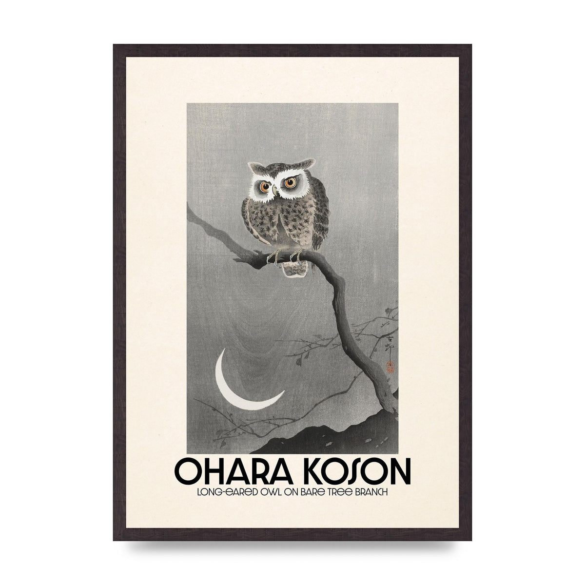 Ohara Koson Long Eared Owl On Bare Tree Branch Art For The Home - A2 framed