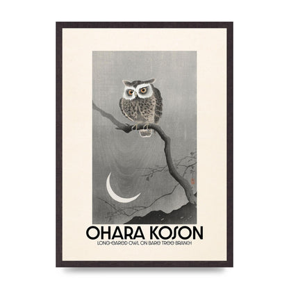 Ohara Koson Long Eared Owl On Bare Tree Branch Art For The Home - A2 framed