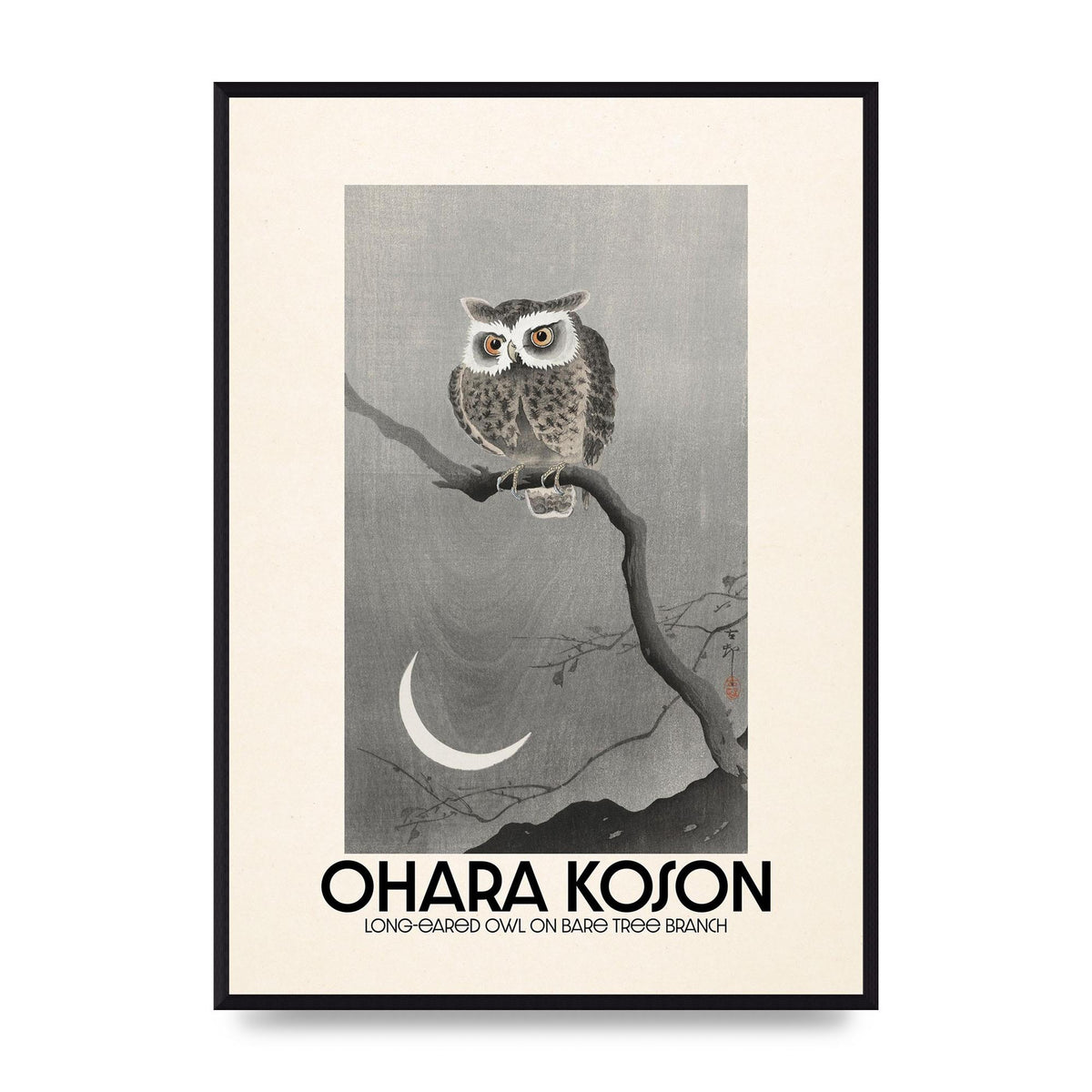 Ohara Koson Long Eared Owl On Bare Tree Branch Art For The Home - A2 framed